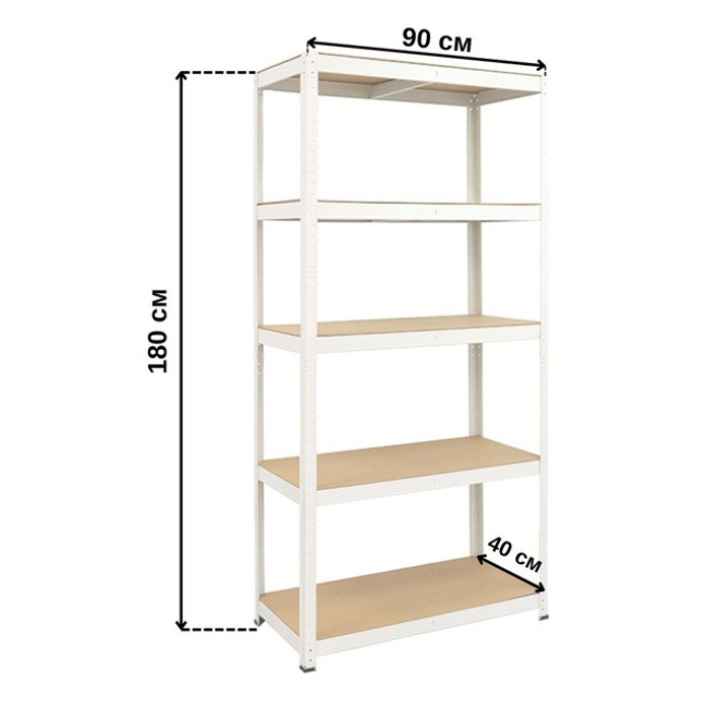 Стеллаж металлический 180x90x40 Siker GoodTool P9040 белый 5 полок