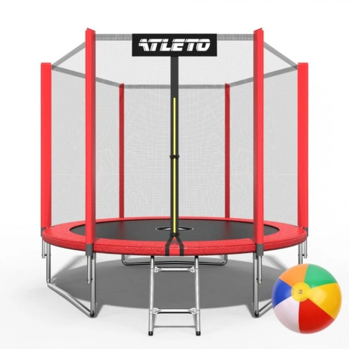 Батут дитячий з сіткою та драбинкою 312 см Atleto червоний