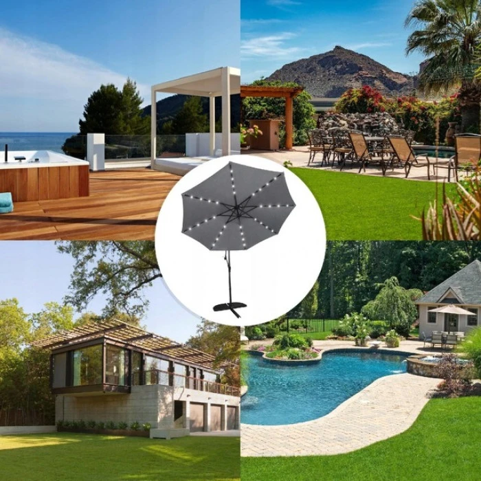 Парасоля садова з підсвіткою LED сіра Bonro B-7012LP 3м 8 спиць