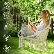 Кресло подвесное бразилийское качели гамак Bonro B-092-3 бежевый 120 кг + большая подушка.