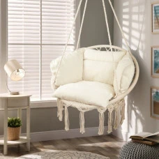 Кресло подвесное бразилийское качели гамак Bonro B-092-3 бежевый 120 кг + большая подушка.