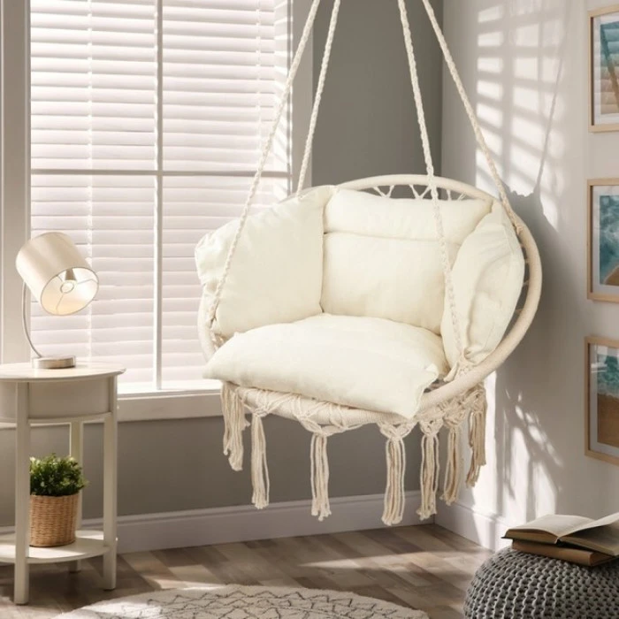 Кресло подвесное бразилийское качели гамак Bonro B-092-3 бежевый 120 кг + большая подушка.