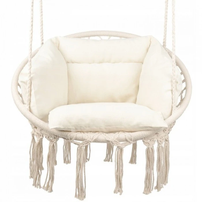 Кресло подвесное бразилийское качели гамак Bonro B-092-3 бежевый 120 кг + большая подушка.