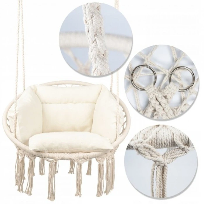 Кресло подвесное бразилийское качели гамак Bonro B-092-3 бежевый 120 кг + большая подушка.