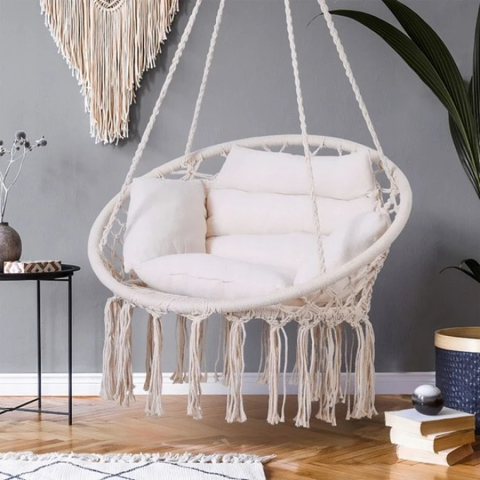 Кресло подвесное бразилийское качели гамак Bonro B-092-3 бежевый 120 кг + большая подушка.