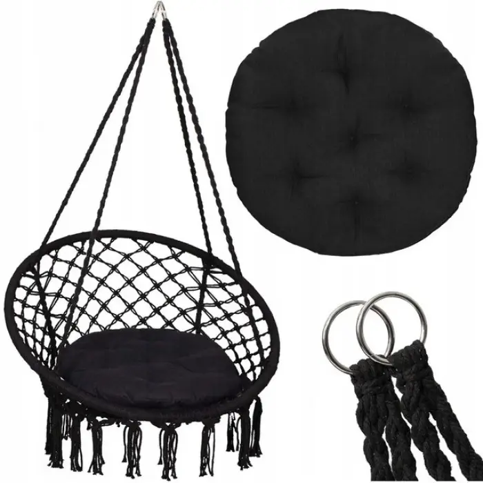 Крісло підвісне бразилійське гойдалка гамак Bonro B-092-2 чорний 120 кг + подушка