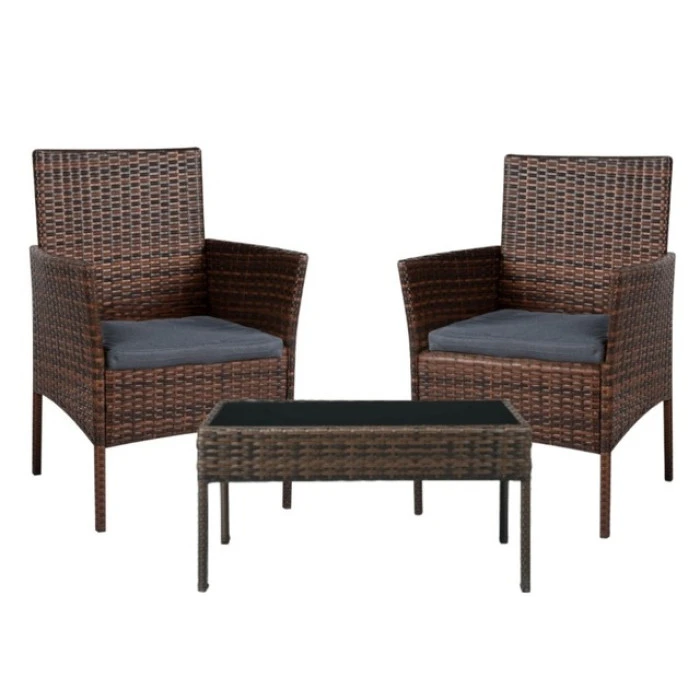 Садовий комплект меблів для відпочинку Bonro B-6210-2, 2 крісла і столик коричнево-сірий