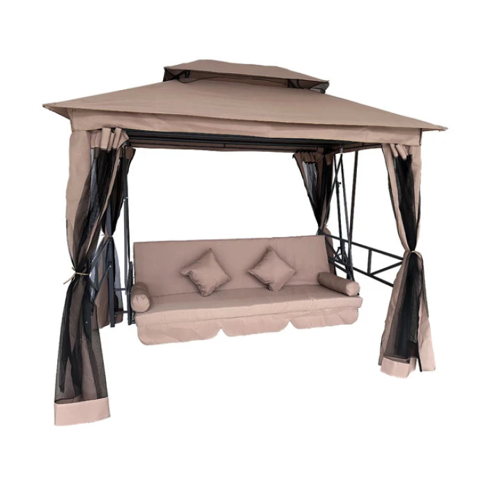 Качели для сада с навесом, подушками и москитной сеткой Bonro B-002 коричневая