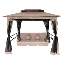 Качели для сада с навесом, подушками и москитной сеткой Bonro B-002 коричневая