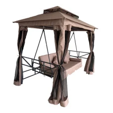 Качели для сада с навесом, подушками и москитной сеткой Bonro B-002 коричневая