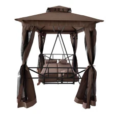 Качели для сада с навесом, подушками и москитной сеткой Bonro B-002 коричневая