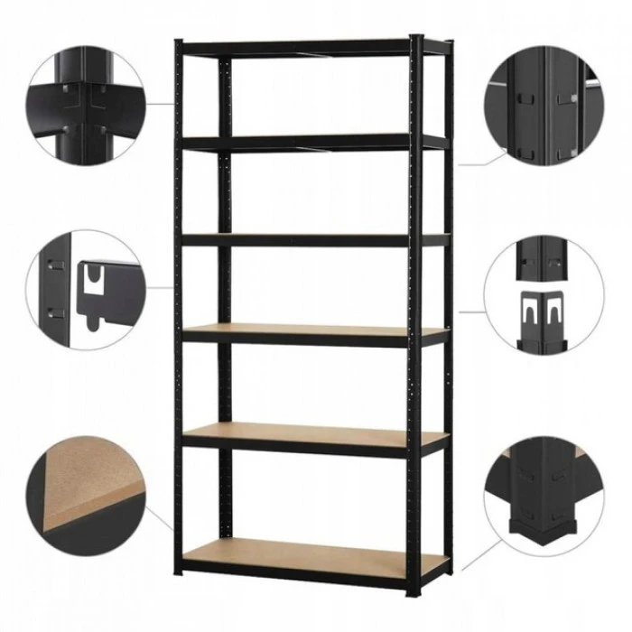 Стелаж металевий для кладовки комори підвалу 6 полиць 220х110х50 Siker P2211 чорний