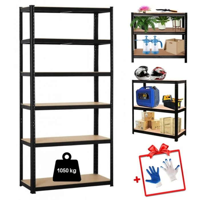 Стелаж металевий для кладовки комори підвалу 6 полиць 220х110х50 Siker P2211 чорний