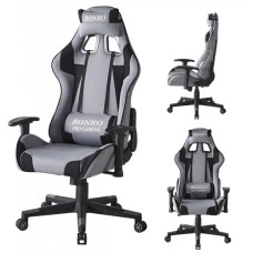 Крісло геймерське з тканини Bonro B-142 сіре + 2 подушки