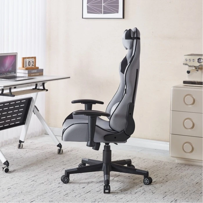 Крісло геймерське з тканини Bonro B-142 сіре + 2 подушки