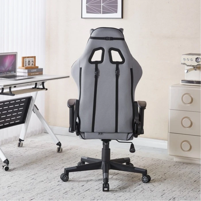 Крісло геймерське з тканини Bonro B-142 сіре + 2 подушки