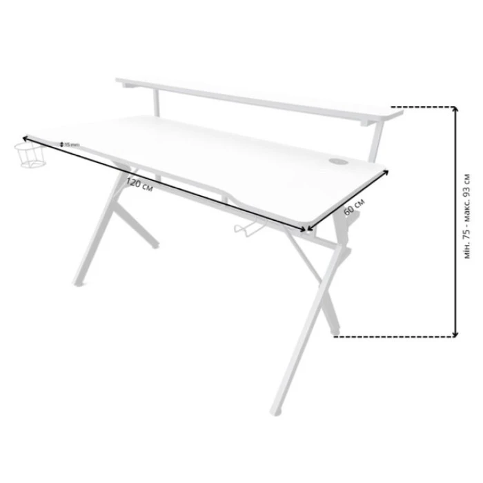 Геймерський ігровий комп'ютерний стіл 15 мм Bonro B-06 білий