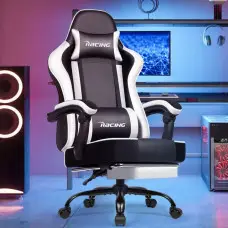 Кресло офисное с подставкой для ног Bonro Racing B-059 белое