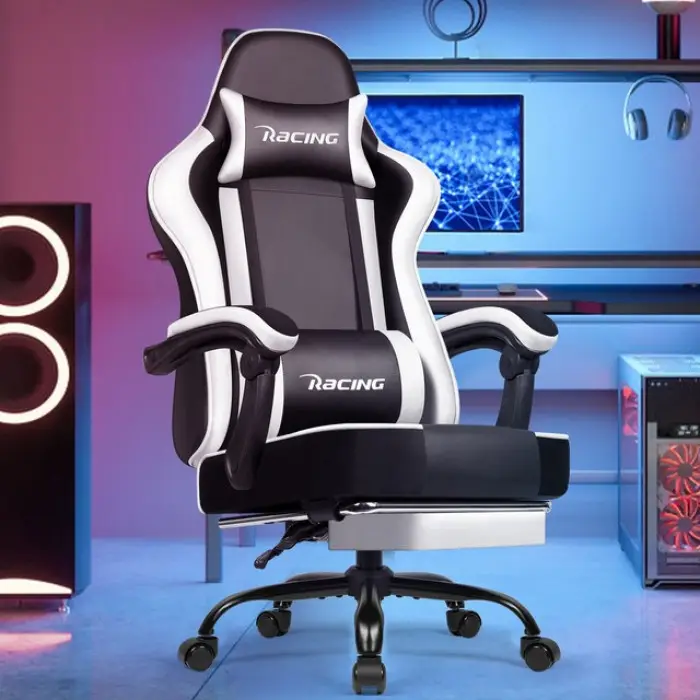 Кресло офисное с подставкой для ног Bonro Racing B-059 белое