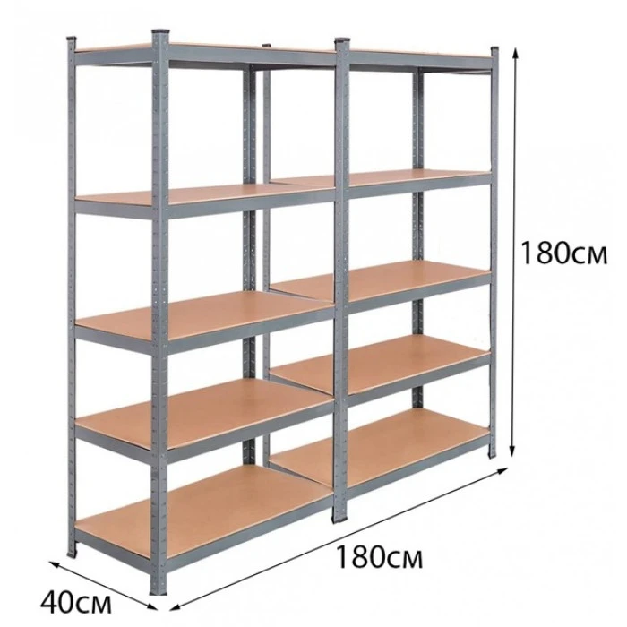 Стелаж металевий 2 секції 10 полиць Siker 180x90x40