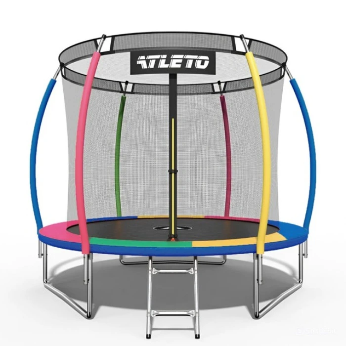Батут Atleto 252 см з внутрішньою сіткою та драбинкою multikolor