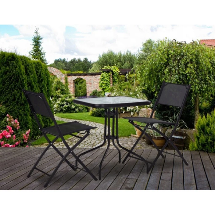 Стіл для тераси балкона скляний квадратний Bonro B-70х70 см чорний