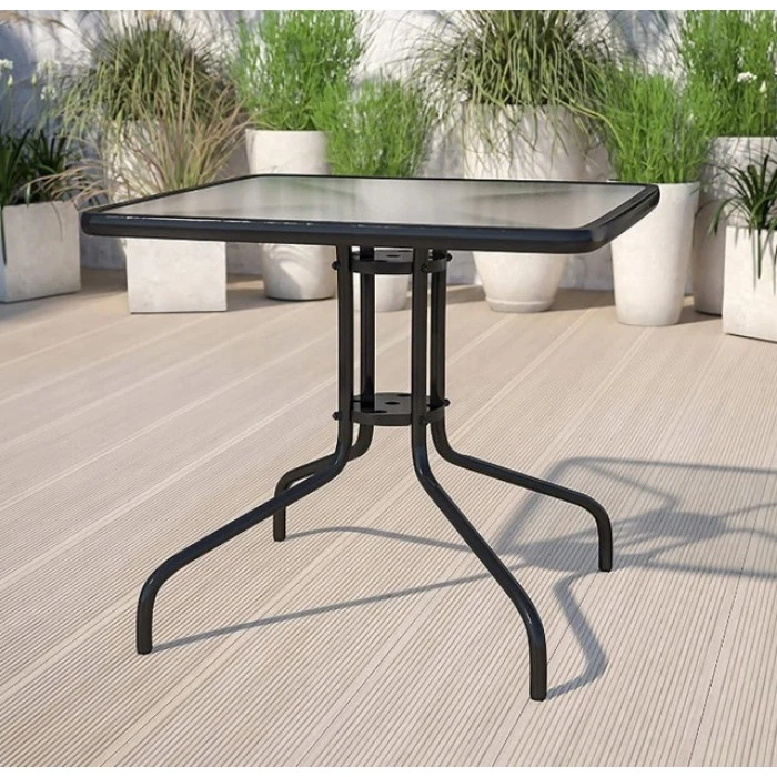 Стіл для тераси балкона скляний квадратний Bonro B-70х70 см чорний