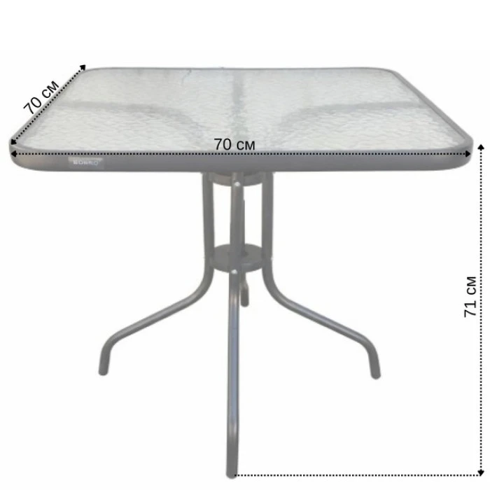 Стіл для тераси балкона скляний квадратний Bonro B-70х70 см чорний