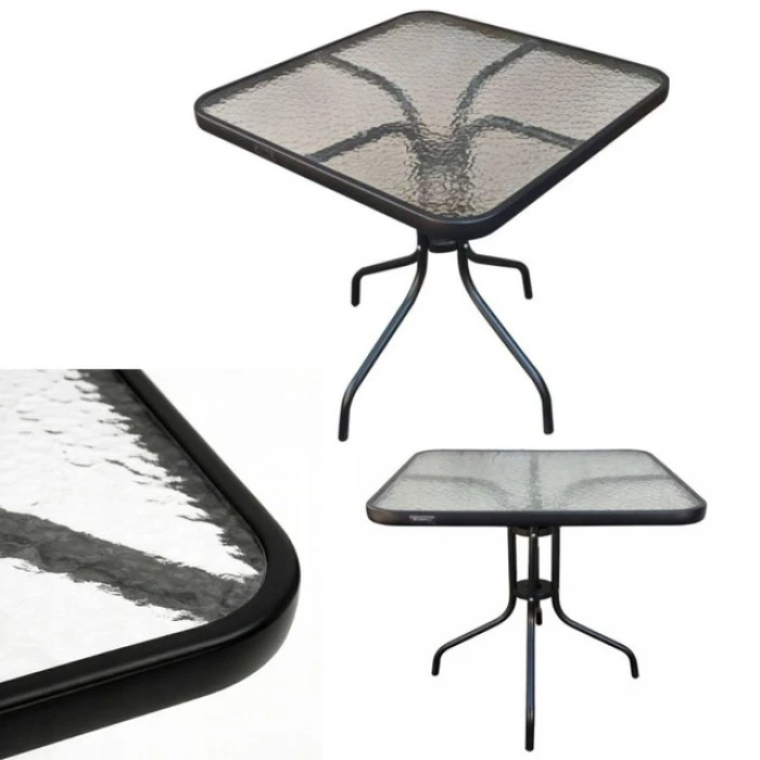 Стіл для тераси балкона скляний квадратний Bonro B-70х70 см чорний