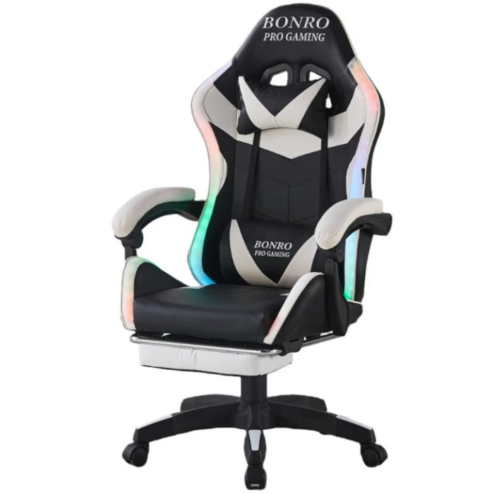 Геймерське крісло з підсвіткою масажем пультом Bonro B-144 біле