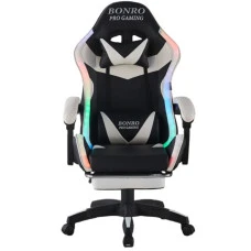 Геймерське крісло з підсвіткою масажем пультом Bonro B-144 біле