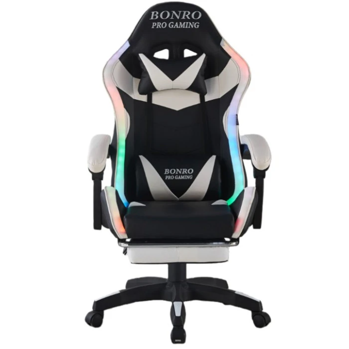 Геймерське крісло з підсвіткою масажем пультом Bonro B-144 біле