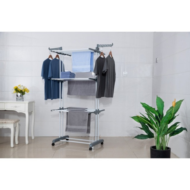 Многоярусная сушилка органайзер для одежды серая Bonro B07