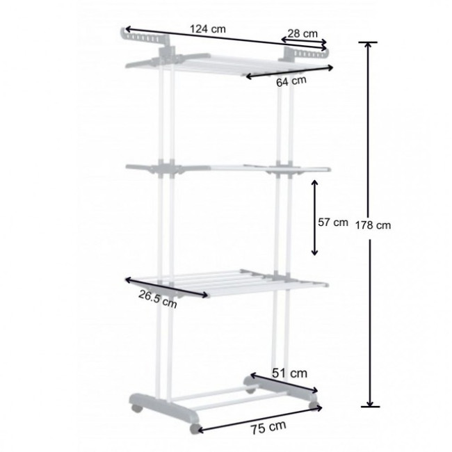 Многоярусная сушилка органайзер для одежды серая Bonro B07