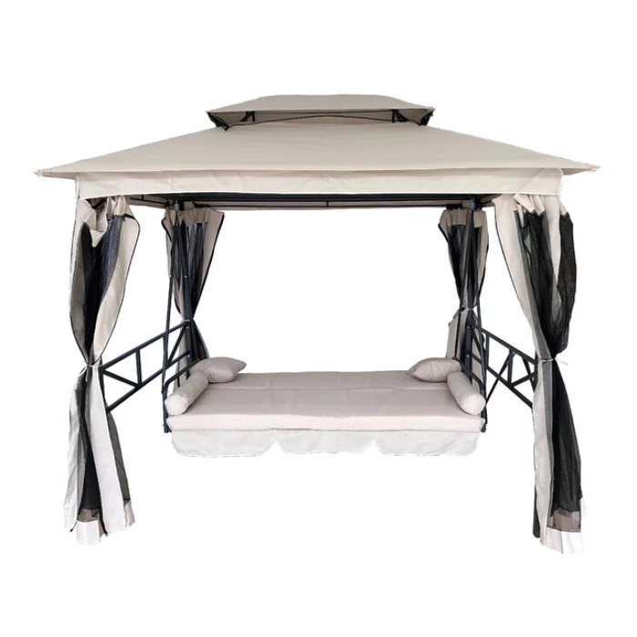 Качели для сада с навесом, подушками и москитной сеткой Bonro B-002 бежевая