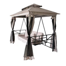 Качели для сада с навесом, подушками и москитной сеткой Bonro B-002 бежевая