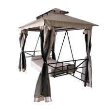 Качели для сада с навесом, подушками и москитной сеткой Bonro B-002 бежевая