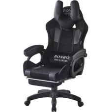 Крісло геймерське з тканини Bonro B-146 чорно-сіре з підставкою для ніг