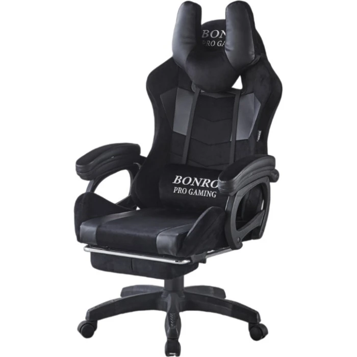 Кресло геймерское из ткани Bonro B-146 черно-серое с подставкой для ног