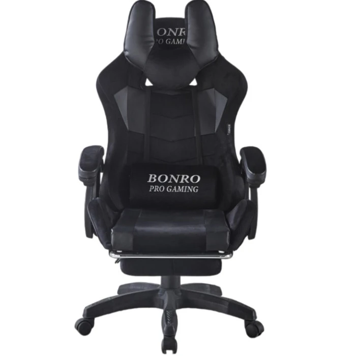 Кресло геймерское из ткани Bonro B-146 черно-серое с подставкой для ног