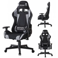 Крісло геймерське з тканини Bonro B-142 чорно-сіре + 2 подушки