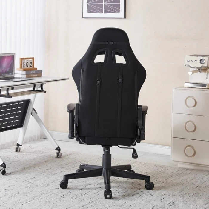 Крісло геймерське з тканини Bonro B-142 чорно-сіре + 2 подушки