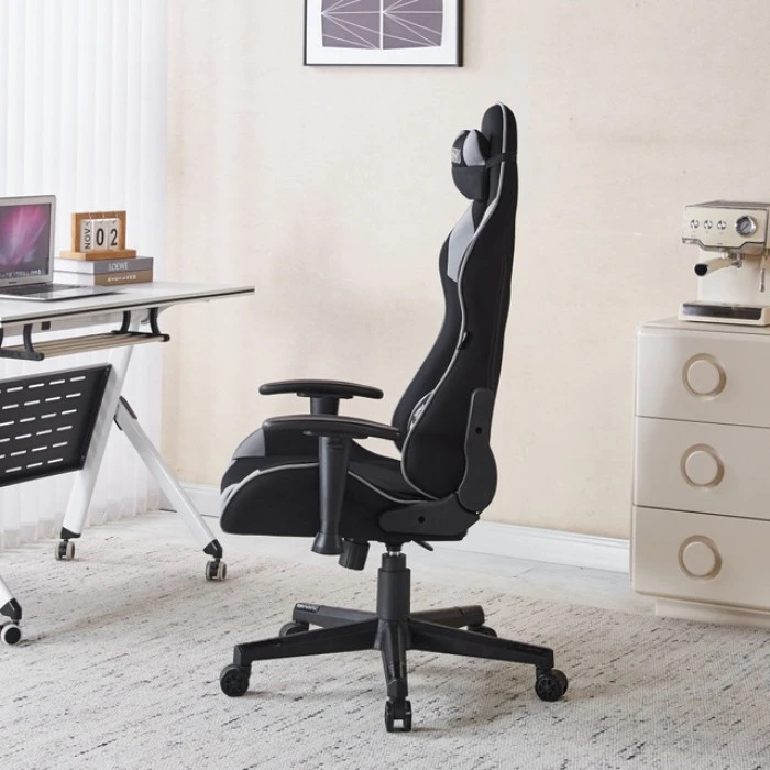 Крісло геймерське з тканини Bonro B-142 чорно-сіре + 2 подушки