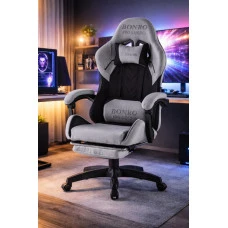 Крісло геймерське з тканини Bonro B-145 чорно-сіре з підставкою для ніг