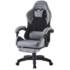 Крісло геймерське з тканини Bonro B-145 чорно-сіре з підставкою для ніг