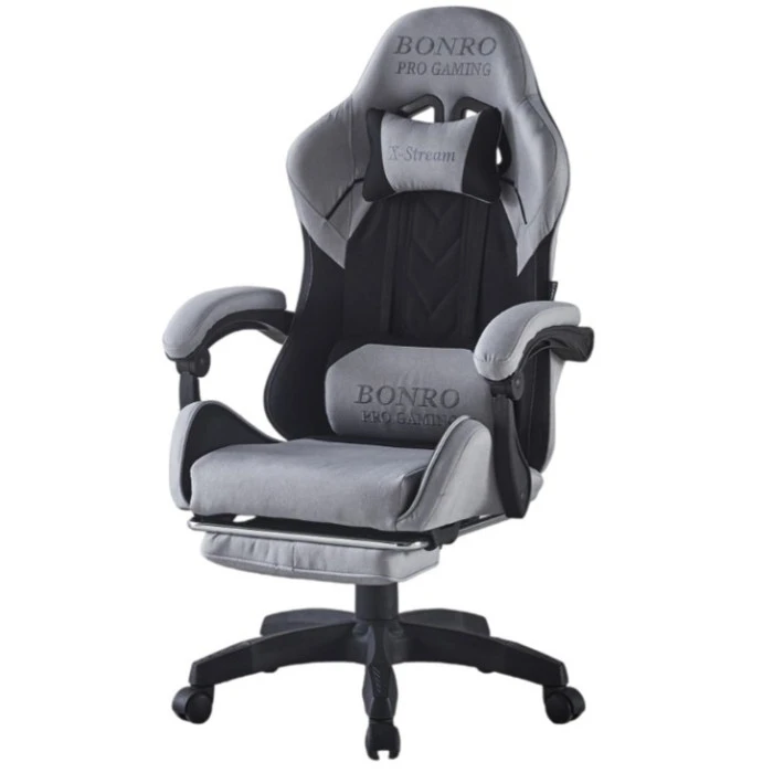 Крісло геймерське з тканини Bonro B-145 чорно-сіре з підставкою для ніг