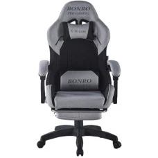 Крісло геймерське з тканини Bonro B-145 чорно-сіре з підставкою для ніг