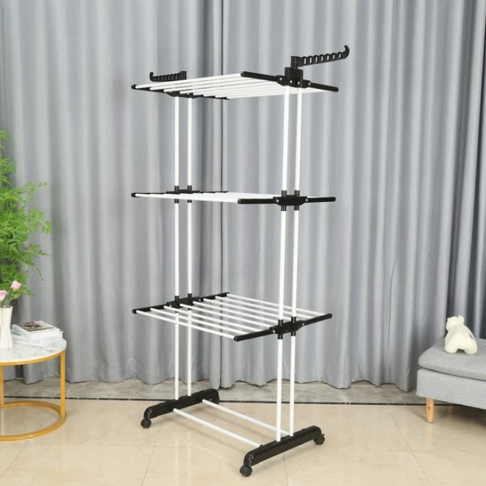 Многоярусная сушилка органайзер для одежды черно-белая Bonro B07