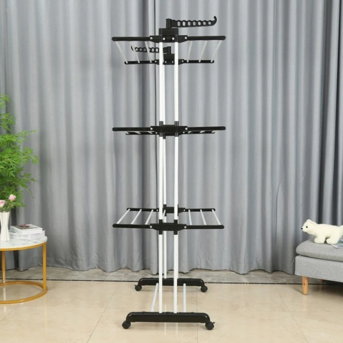 Многоярусная сушилка органайзер для одежды черно-белая Bonro B07