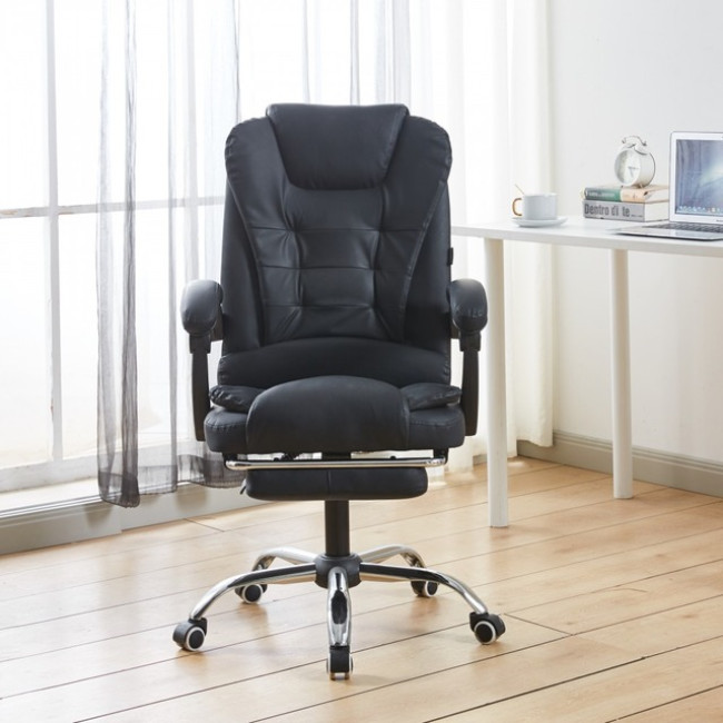 Крісло офісне на колесах Bonro BN-6071 чорне з підставкою для ніг